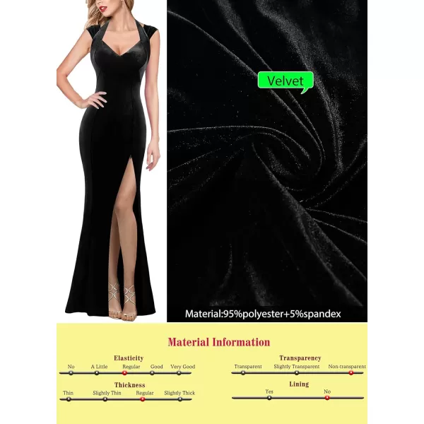 VFSHOW Womens V Halter Neck Zipper High Split Formal Evening Gown Wedding Prom Party Maxi DressBlack Velvet