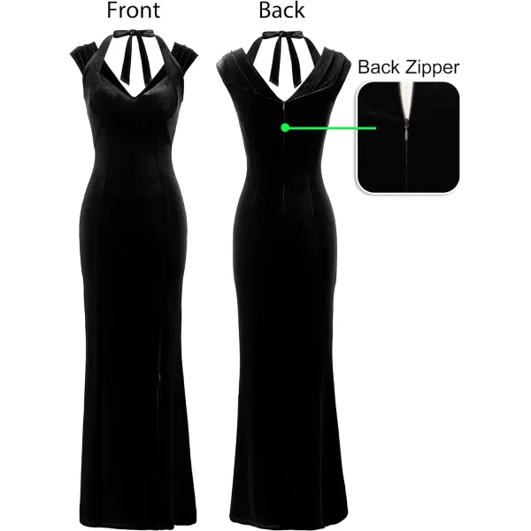 VFSHOW Womens V Halter Neck Zipper High Split Formal Evening Gown Wedding Prom Party Maxi DressBlack Velvet