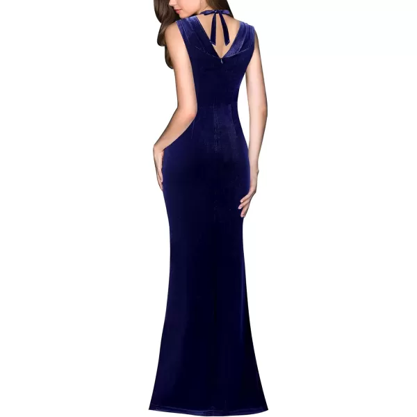 VFSHOW Womens V Halter Neck Zipper High Split Formal Evening Gown Wedding Prom Party Maxi DressBlue Velvet