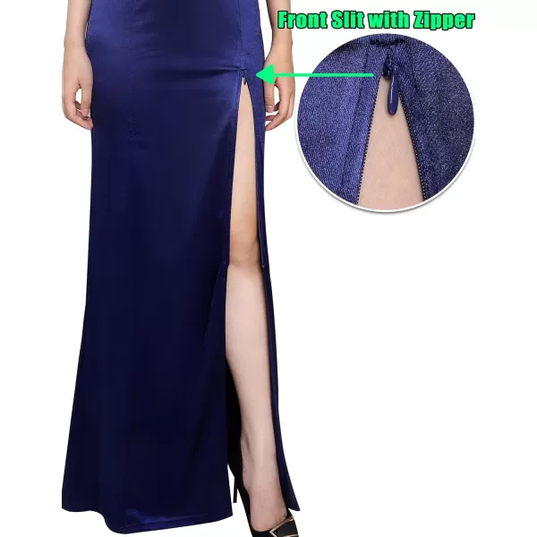 VFSHOW Womens V Halter Neck Zipper High Split Formal Evening Gown Wedding Prom Party Maxi DressDark Blue Satin