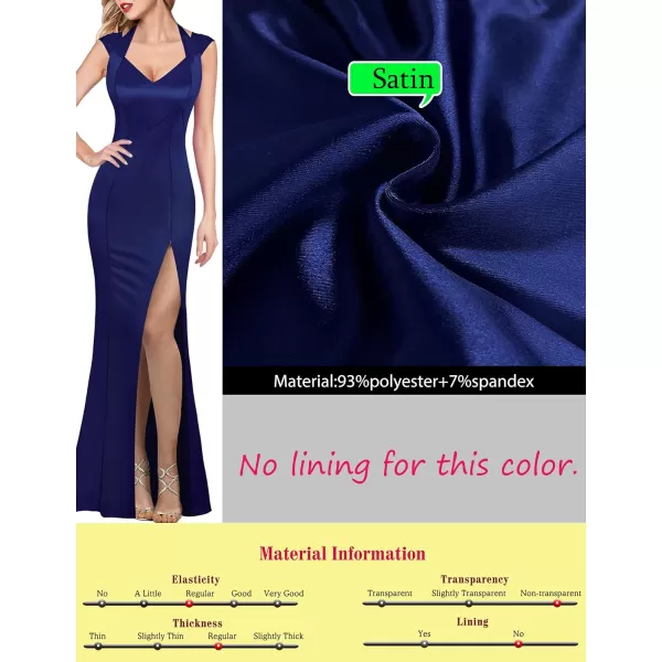 VFSHOW Womens V Halter Neck Zipper High Split Formal Evening Gown Wedding Prom Party Maxi DressDark Blue Satin