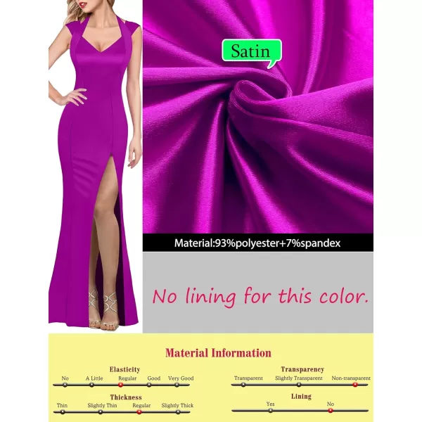 VFSHOW Womens V Halter Neck Zipper High Split Formal Evening Gown Wedding Prom Party Maxi DressFuchsia Satin