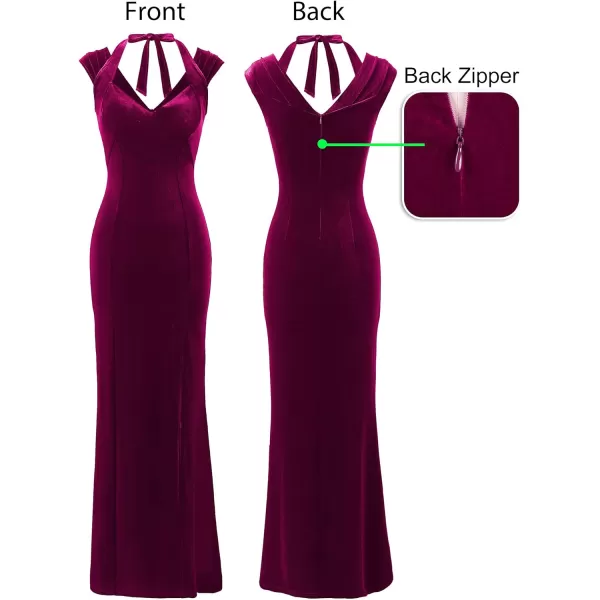 VFSHOW Womens V Halter Neck Zipper High Split Formal Evening Gown Wedding Prom Party Maxi DressFuchsia Velvet