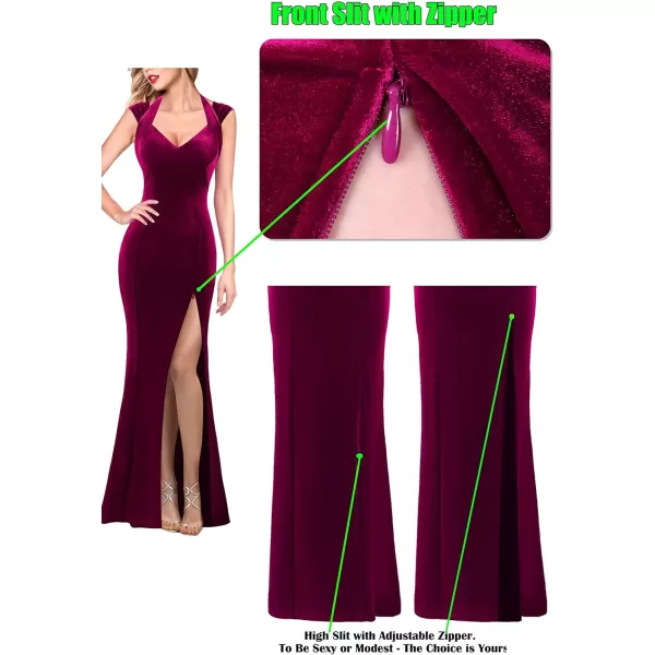 VFSHOW Womens V Halter Neck Zipper High Split Formal Evening Gown Wedding Prom Party Maxi DressFuchsia Velvet