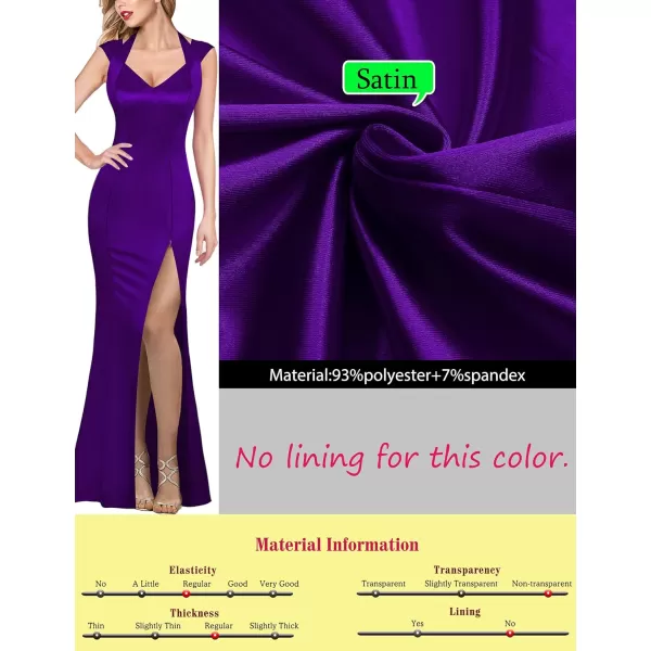 VFSHOW Womens V Halter Neck Zipper High Split Formal Evening Gown Wedding Prom Party Maxi DressPurple Satin