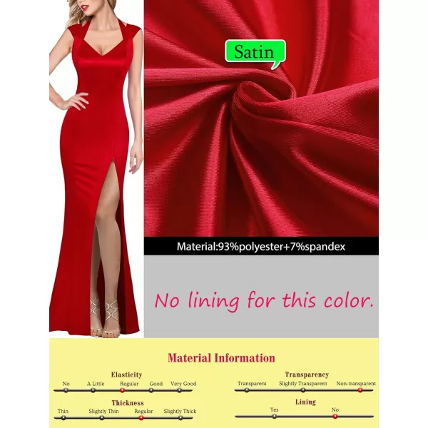 VFSHOW Womens V Halter Neck Zipper High Split Formal Evening Gown Wedding Prom Party Maxi DressRed Satin