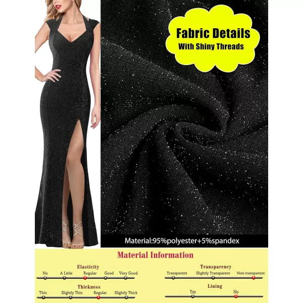 VFSHOW Womens V Halter Neck Zipper High Split Formal Evening Gown Wedding Prom Party Maxi DressShiny Black