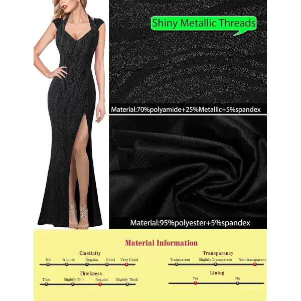 VFSHOW Womens V Halter Neck Zipper High Split Formal Evening Gown Wedding Prom Party Maxi DressShiny Black2