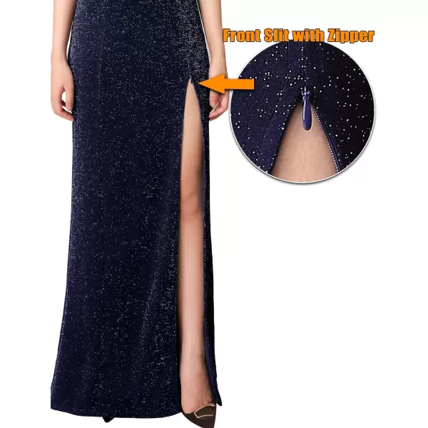 VFSHOW Womens V Halter Neck Zipper High Split Formal Evening Gown Wedding Prom Party Maxi DressShiny Dark Blue