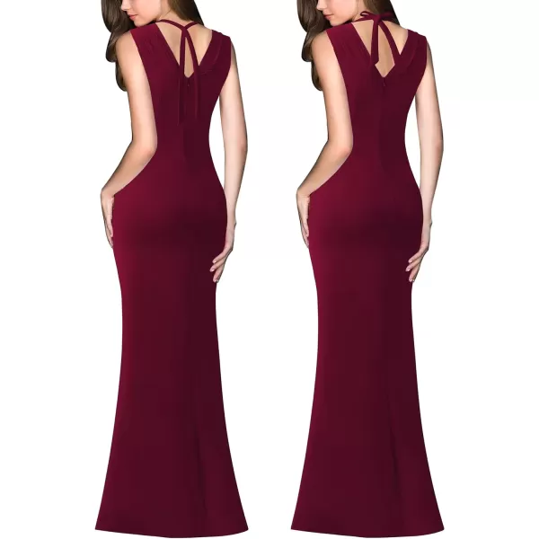 VFSHOW Womens V Halter Neck Zipper High Split Formal Evening Gown Wedding Prom Party Maxi DressSolid Dark Red