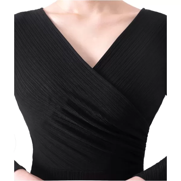 VFSHOW Womens V Neck Bell Sleeve Cocktail Party Bodycon Pencil Sheath DressBlackv Neck