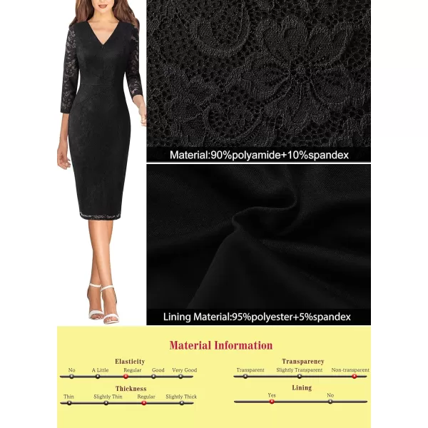 VFSHOW Womens V Neck Front Zipper Work Business Office Cocktail Bodycon Pencil DressBlack Floral Lace