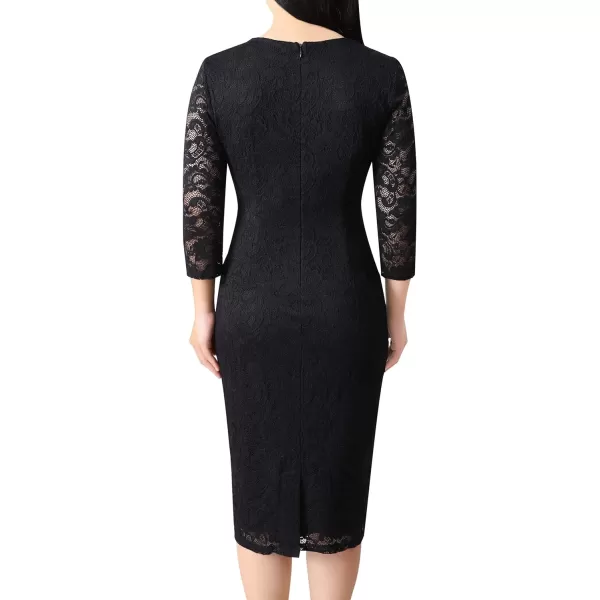 VFSHOW Womens V Neck Front Zipper Work Business Office Cocktail Bodycon Pencil DressBlack Floral Lace