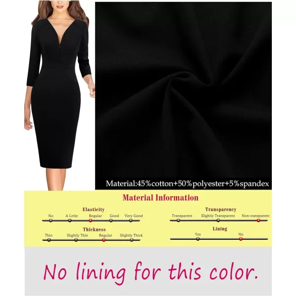 VFSHOW Womens V Neck Front Zipper Work Business Office Cocktail Bodycon Pencil DressBlack V Neck