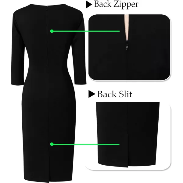 VFSHOW Womens V Neck Front Zipper Work Business Office Cocktail Bodycon Pencil DressBlack V Neck