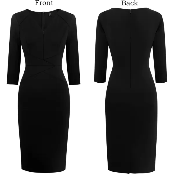 VFSHOW Womens V Neck Front Zipper Work Business Office Cocktail Bodycon Pencil DressBlack V Neck