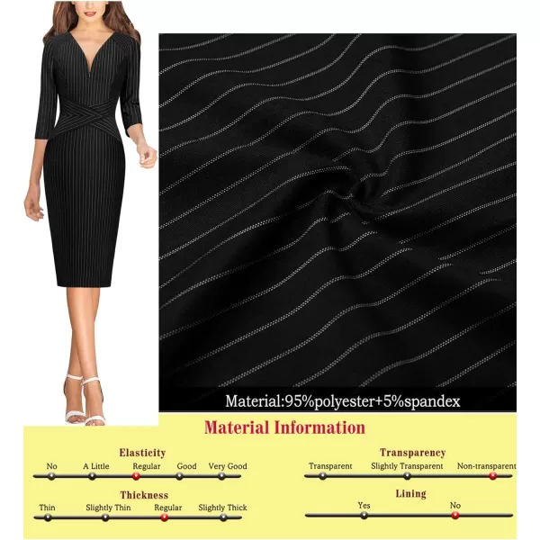 VFSHOW Womens V Neck Front Zipper Work Business Office Cocktail Bodycon Pencil DressBlack White Striped