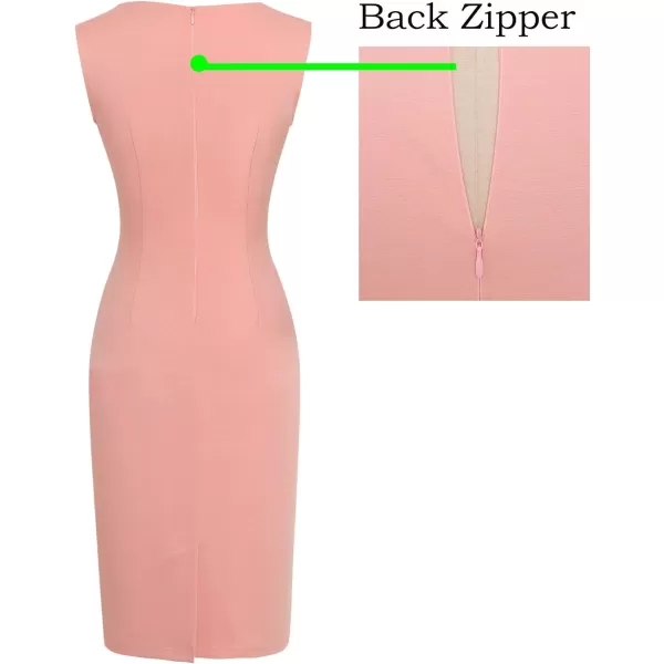 VFSHOW Womens V Neck Front Zipper Work Business Office Cocktail Bodycon Pencil DressPeach Pink V Neck