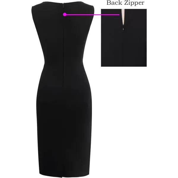 VFSHOW Womens V Neck Front Zipper Work Business Office Cocktail Bodycon Pencil DressSolid Black V Neck