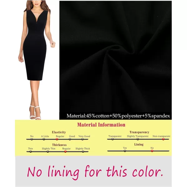 VFSHOW Womens V Neck Front Zipper Work Business Office Cocktail Bodycon Pencil DressSolid Black V Neck