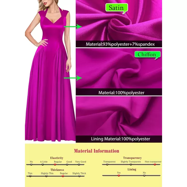 VFSHOW Womens V Neck Halter Celebrity Pleated Shoulder Patchwork ALine Formal Evening Gown Wedding Prom Maxi DressHot Pink Satin  Chiffon