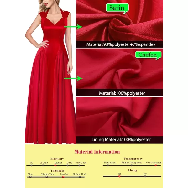 VFSHOW Womens V Neck Halter Celebrity Pleated Shoulder Patchwork ALine Formal Evening Gown Wedding Prom Maxi DressRed Satin  Chiffon