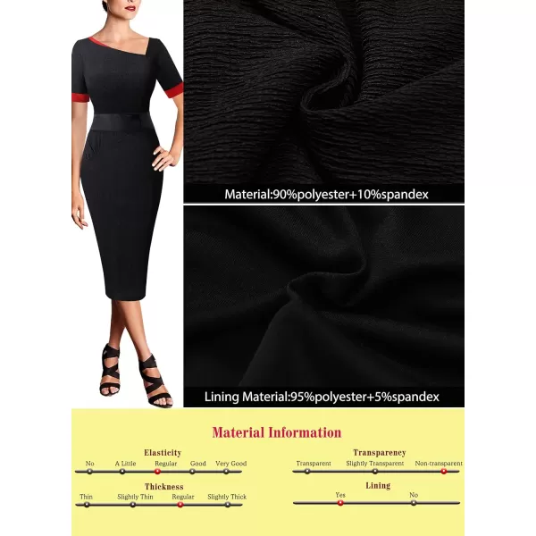 VFSHOW Womens Vintage Asymmetrical Neck Work Business Party Sheath DressBlack and Red2