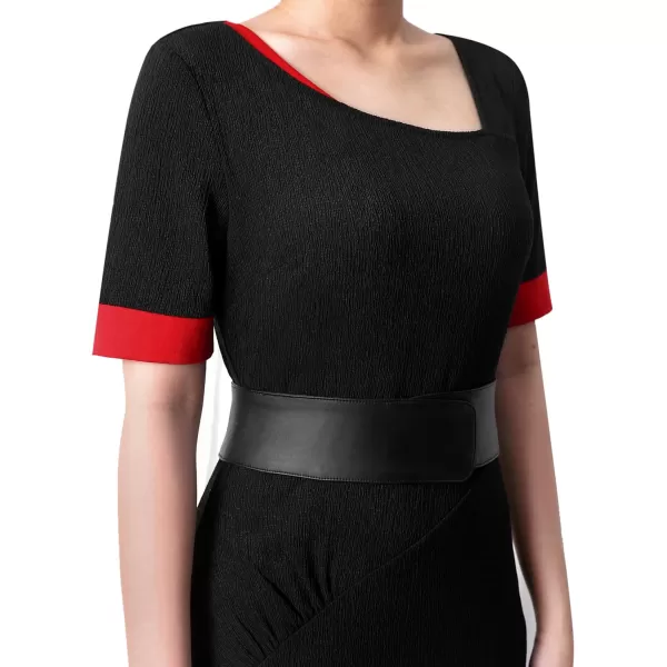 VFSHOW Womens Vintage Asymmetrical Neck Work Business Party Sheath DressBlack and Red2
