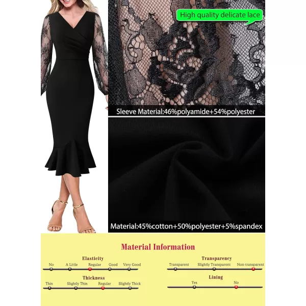 VFSHOW Womens Vintage Retro Cocktail Party Fitted Bodycon Pencil Mermaid Midi DressBlack