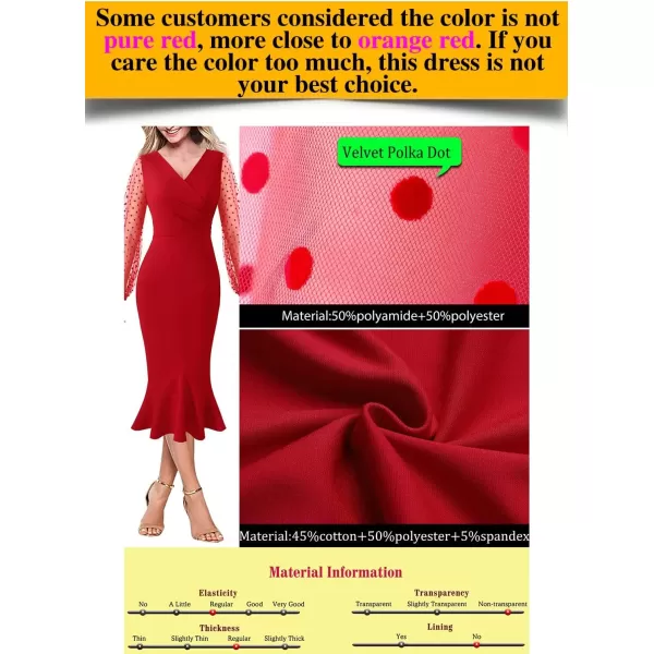 VFSHOW Womens Vintage Retro Cocktail Party Fitted Bodycon Pencil Mermaid Midi DressRed2