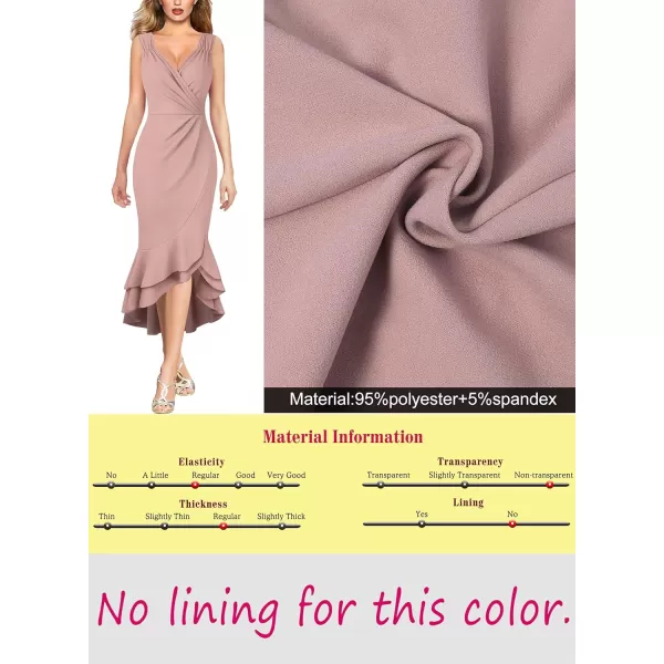 VFSHOW Womens Vintage Ruched Wrap V Neck Cocktail Ruffle Split Mermaid Midi Dress Wedding Guest Bodycon HILO MidCalf DressPink