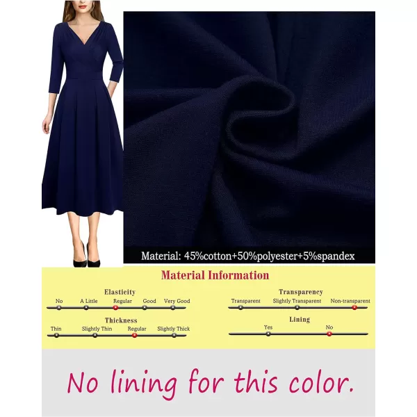 VFSHOW Womens Vintage Ruched Wrap V Neck Pockets Cocktail Party Pleated ALine Midi DressDark Blue