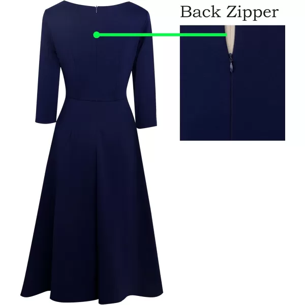 VFSHOW Womens Vintage Ruched Wrap V Neck Pockets Cocktail Party Pleated ALine Midi DressDark Blue