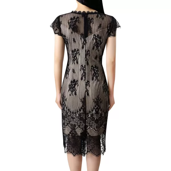 VFSHOWnbspWomensnbspContrastnbspFloralnbspLacenbspShiftnbspScallopednbspCrewnbspNecknbspSlimnbspCocktailnbspPartynbspDressBlack Floral Lace