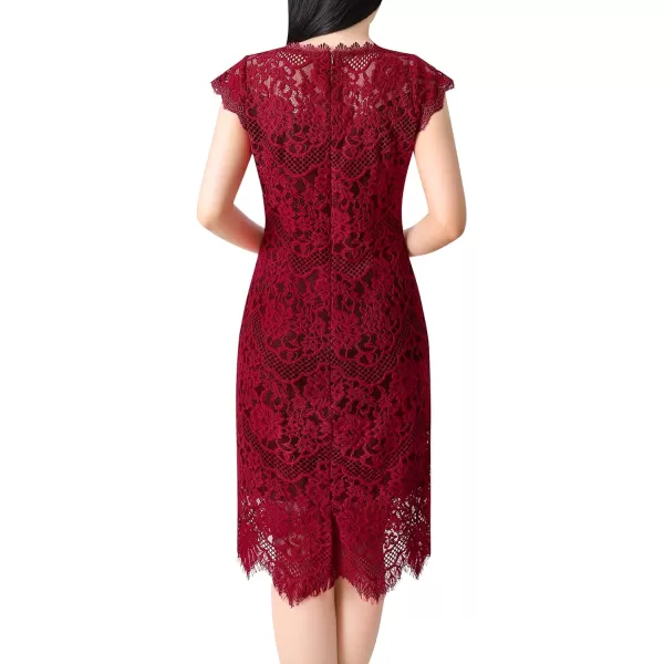 VFSHOWnbspWomensnbspContrastnbspFloralnbspLacenbspShiftnbspScallopednbspCrewnbspNecknbspSlimnbspCocktailnbspPartynbspDressDark Red Floral Lace