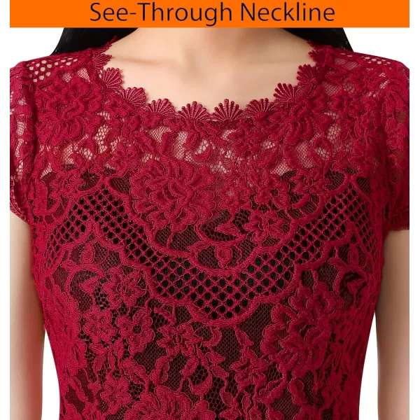 VFSHOWnbspWomensnbspContrastnbspFloralnbspLacenbspShiftnbspScallopednbspCrewnbspNecknbspSlimnbspCocktailnbspPartynbspDressDark Red Floral Lace