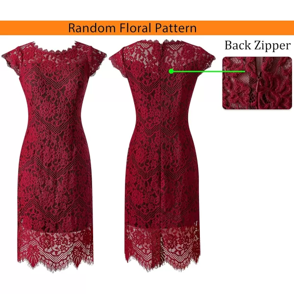 VFSHOWnbspWomensnbspContrastnbspFloralnbspLacenbspShiftnbspScallopednbspCrewnbspNecknbspSlimnbspCocktailnbspPartynbspDressDark Red Floral Lace