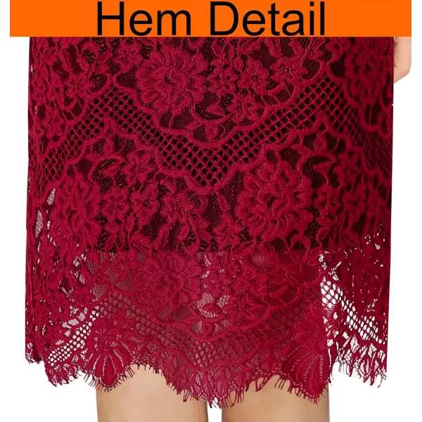 VFSHOWnbspWomensnbspContrastnbspFloralnbspLacenbspShiftnbspScallopednbspCrewnbspNecknbspSlimnbspCocktailnbspPartynbspDressDark Red Floral Lace