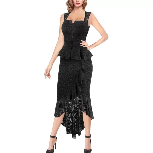 VFSHOWnbspWomensnbspSquarenbspNecknbspPeplumnbspRufflenbspButtonnbspCocktailnbspPartynbspBodyconnbspMidinbspMermaidnbspDressBlack Floral Lace