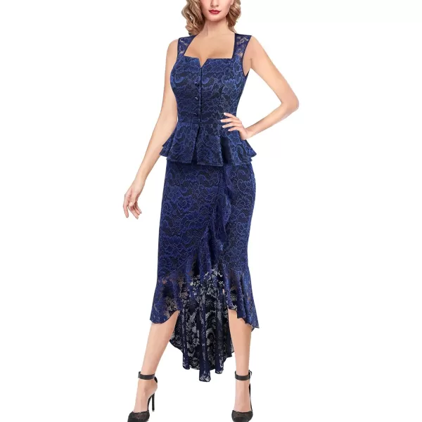 VFSHOWnbspWomensnbspSquarenbspNecknbspPeplumnbspRufflenbspButtonnbspCocktailnbspPartynbspBodyconnbspMidinbspMermaidnbspDressBlue Floral Lace