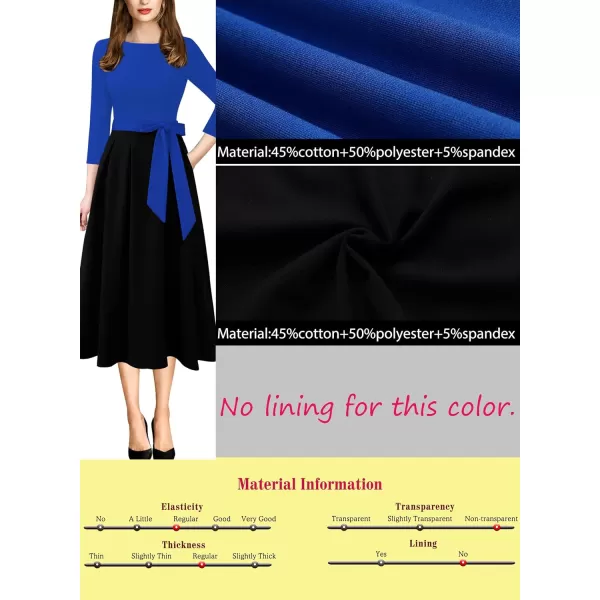 Vfshow Womens Elegant Patchwork Pockets Print Work Casual ALine Midi DressRoyal Blue and Black