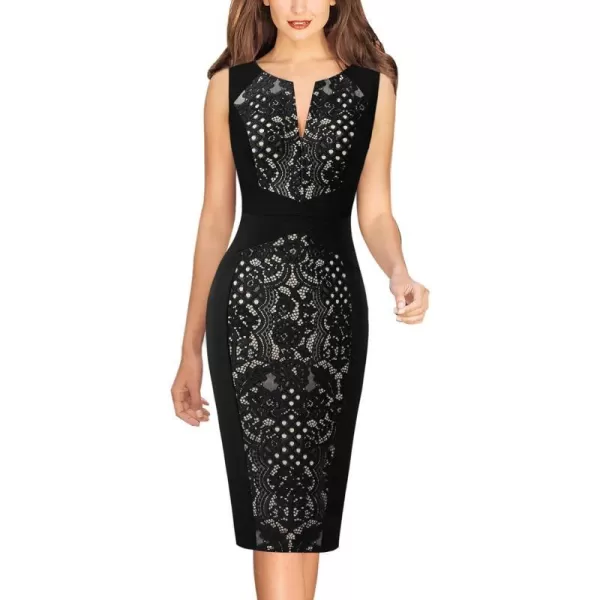 VFSHOW Womens Black Lace Inset Patchwork Front Zipper Slim Party Cocktail SemiFormal Bodycon Pencil Sheath Dress 7197 BLK XSVFSHOW Womens Black Lace Inset Patchwork Front Zipper Slim Party Cocktail SemiFormal Bodycon Pencil Sheath Dress 7197 BLK XS