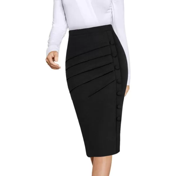 VFSHOW Womens Black Pleated Ruched Buttons High Waist Wear to Work Business Office Pencil Skirt 2668 BLK XLVFSHOW Womens Black Pleated Ruched Buttons High Waist Wear to Work Business Office Pencil Skirt 2668 BLK XL