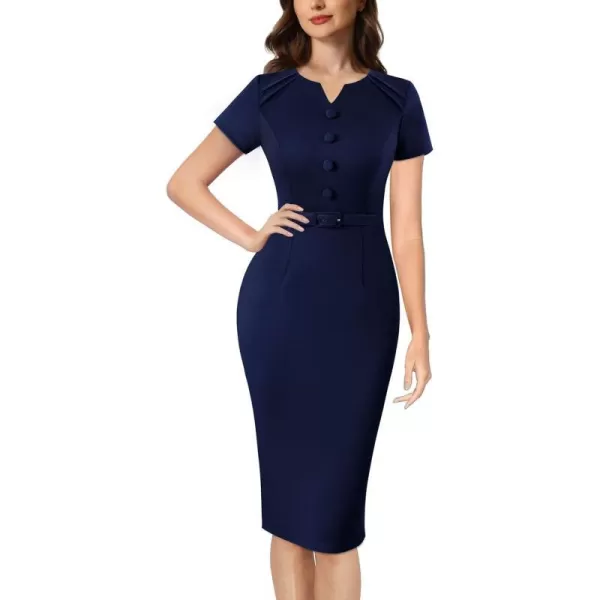 VFSHOW Womens Business Pleated Notch V Neck Buttons Fitted Work Office Dress Elegant Belted Church Slim Bodycon Pencil Sheath DressVFSHOW Womens Business Pleated Notch V Neck Buttons Fitted Work Office Dress Elegant Belted Church Slim Bodycon Pencil Sheath Dress