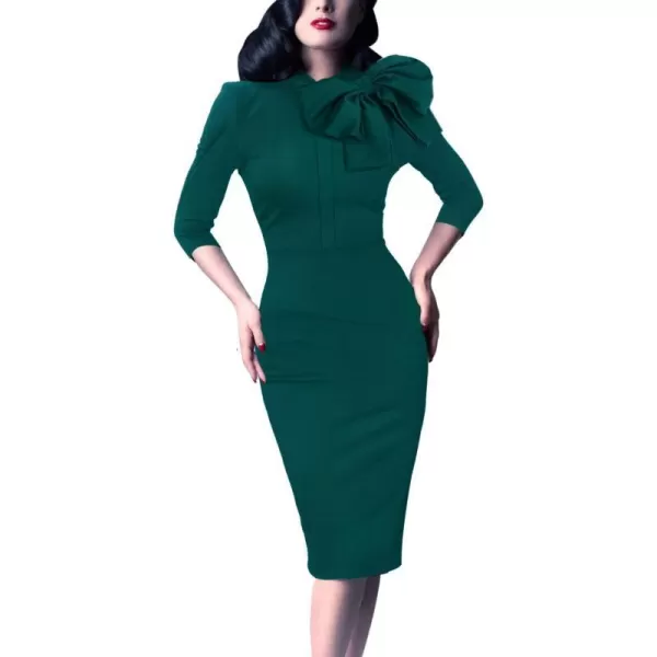 VFSHOW Womens Celebrity Vintage Bowknot Cocktail Party Stretch Bodycon DressDark Green