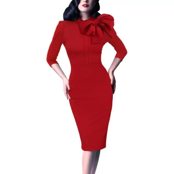 VFSHOW Womens Celebrity Vintage Bowknot Cocktail Party Stretch Bodycon DressNew Red