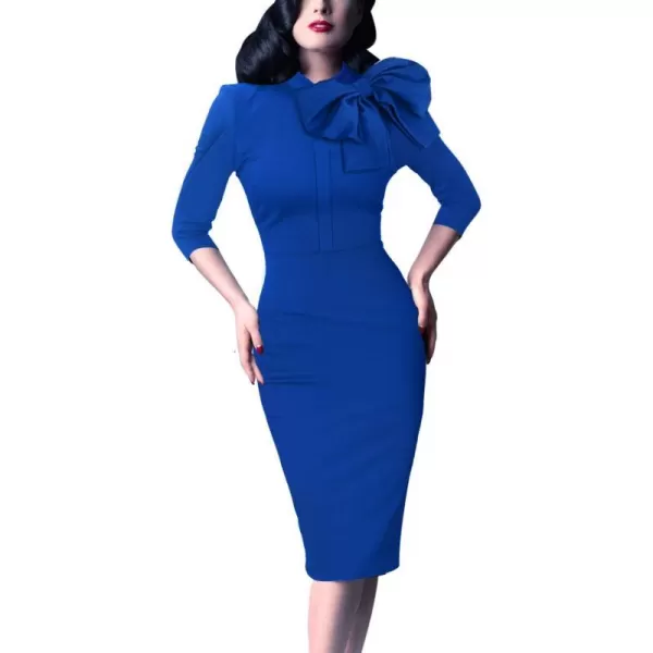 VFSHOW Womens Celebrity Vintage Bowknot Cocktail Party Stretch Bodycon DressRoyal Blue