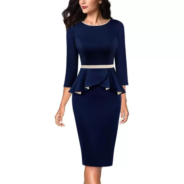 Navy Blue and Beige-3/4 Sleeves