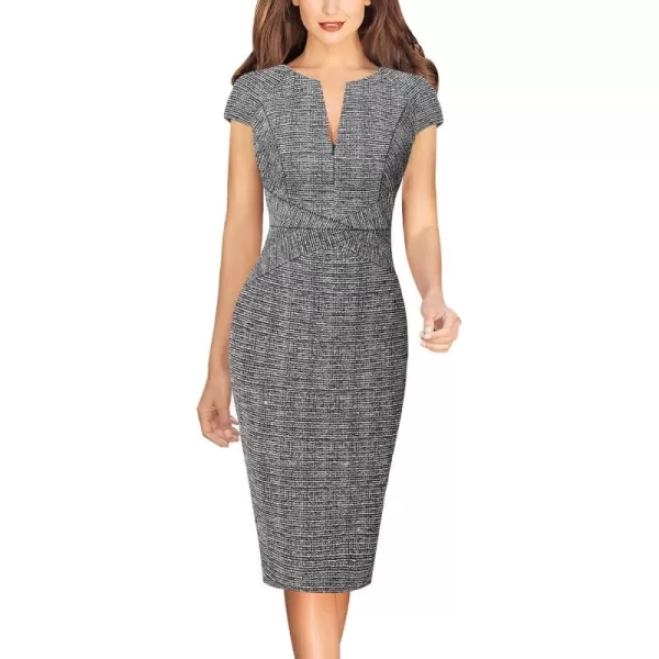 VFSHOW Womens Elegant Front Zipper Slim Work Business Office Party Bodycon Pencil DressBlack Tweedcap Sleeve