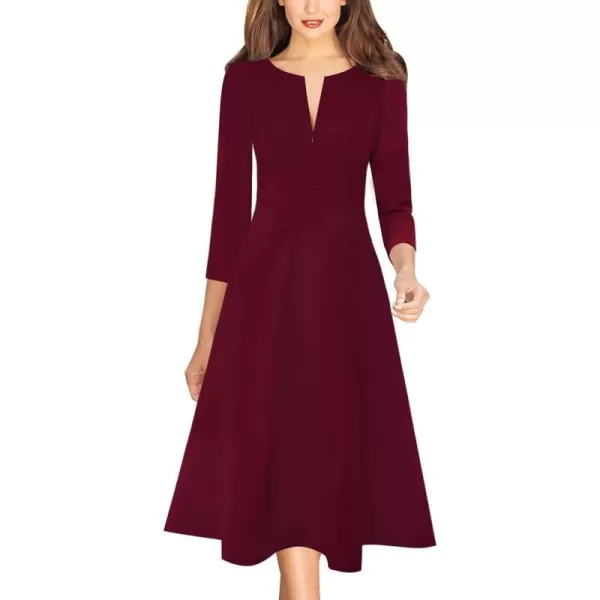 Dark Red 3/4 Sleeve Midi-length